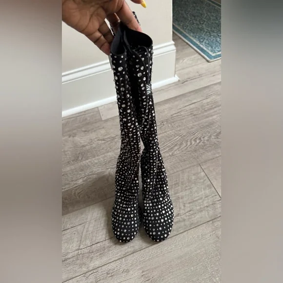 Zara Black Rhinestone Knee-High Boots- Brand New- Size 40- (9) - Picture 7 of 9